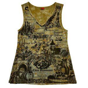 Glima Wine French Theme V-Neck Sleeveless Top Size L Artsy Tie Dye Cotton